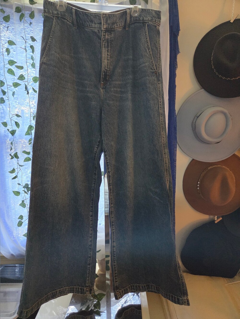 LOFT Women's Wide Leg Jeans in Dark Blue Denim